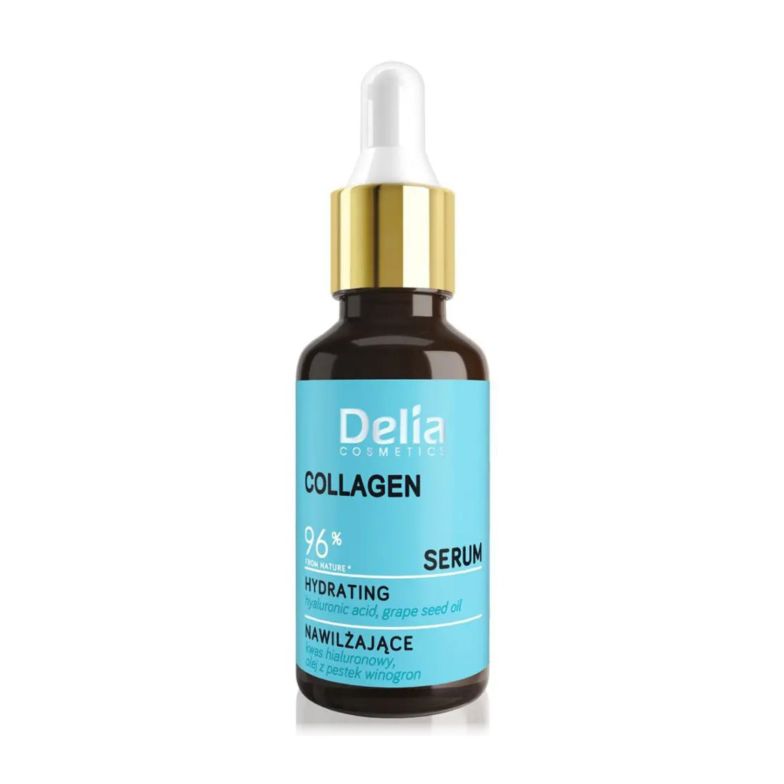 Зволожувальна сироватка для обличчя та шиї Delia Cosmetics Hydrating Collagen Serum з гіалуроновою кислотою, колагеном і олією винограду, 30 мл